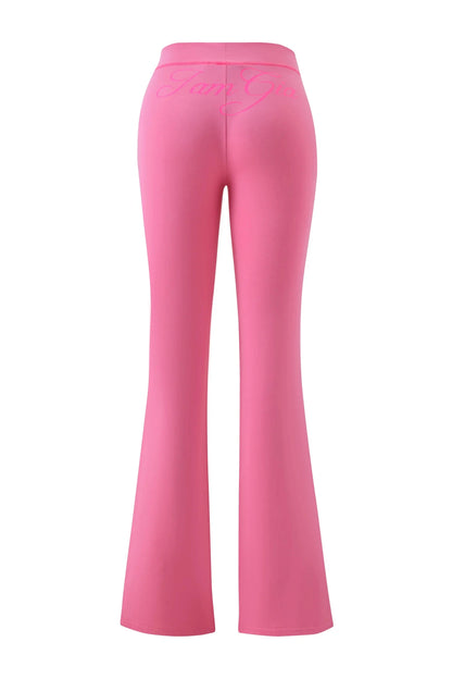 Gia neon pink regular shoulder slim-fit letter print topstitching design slim-fit hooded zip-up short jacket and pants set