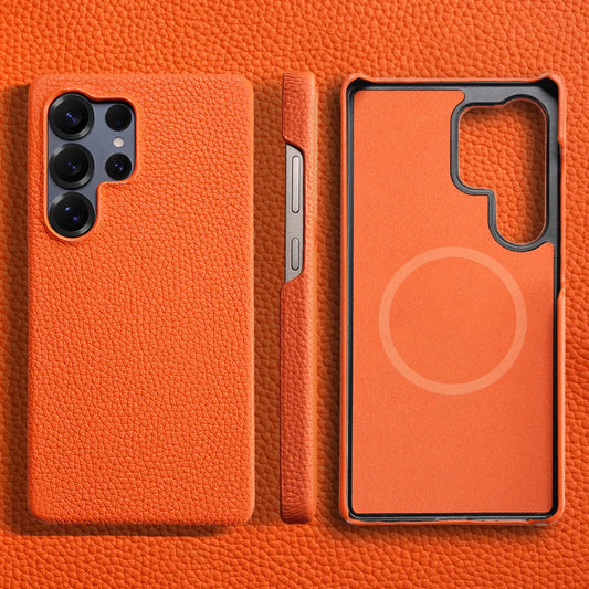 Magsafe Case Samsung - Genuine Cowhide Leather Magnetic Phone Protector for Galaxy S24 Ultra