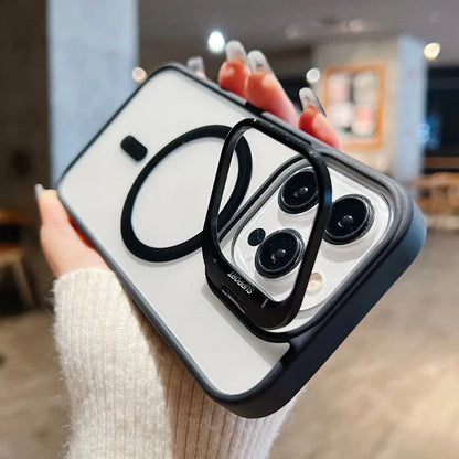 For Magsafe Stand Glass Lens Protector Case For iPhone17 16 15 14 13 11 12 Pro Max 16 Plus Luxury Magnetic Shockproof Back Cover