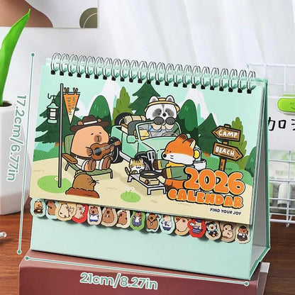 Small Desktop Calendar 2026 Cartoon Capybara Schedule Organizer 12 Months Stand Up Calendar for Friends Family School Workplace