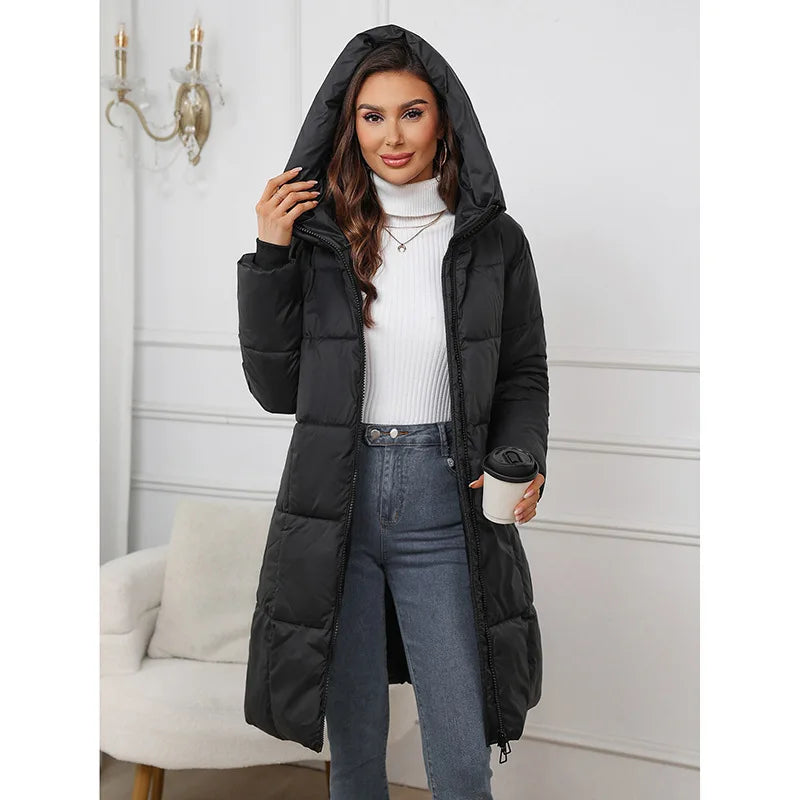 Women Long Coat – Thick Cotton Parka Jacket With Zipper Closure, Autumn Winter Warm Outerwear