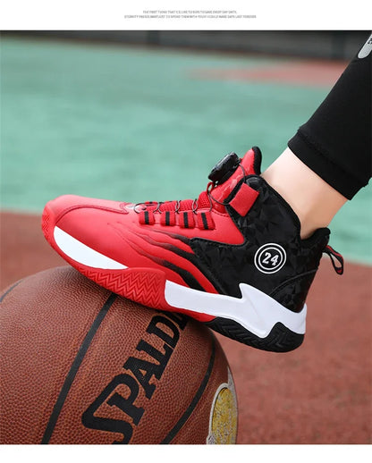 Children Basketball Sports Shoes Swivel Button Casual Shoes Four Seasons Kids Mesh Sneaker Non-slip Boys Girls Outdoor Training