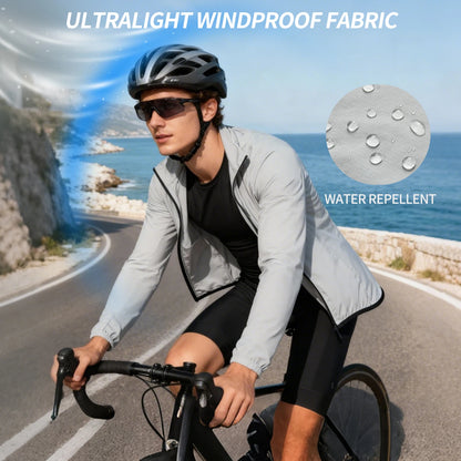 WOSAWE Cycling Jacket Lightweight Windproof Long Sleeved MTB Road Bike Windbreaker Reflective Breathable Jacket Bicycle Clothing