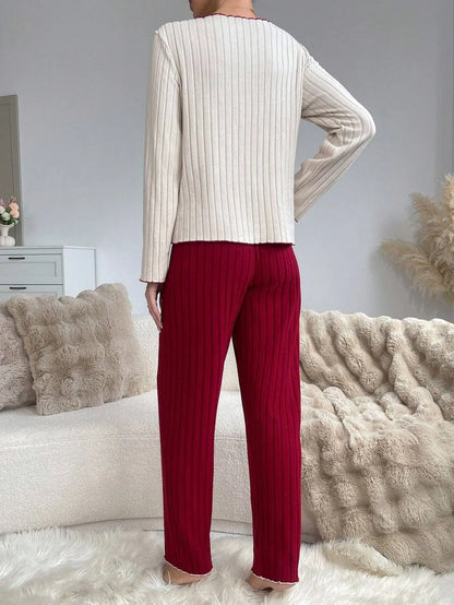 Women Autumn Winter Sleepwear Casual Long Sleeve Heart Printd Tops and Long Trousers Pajamas Set Homewear Loungewear