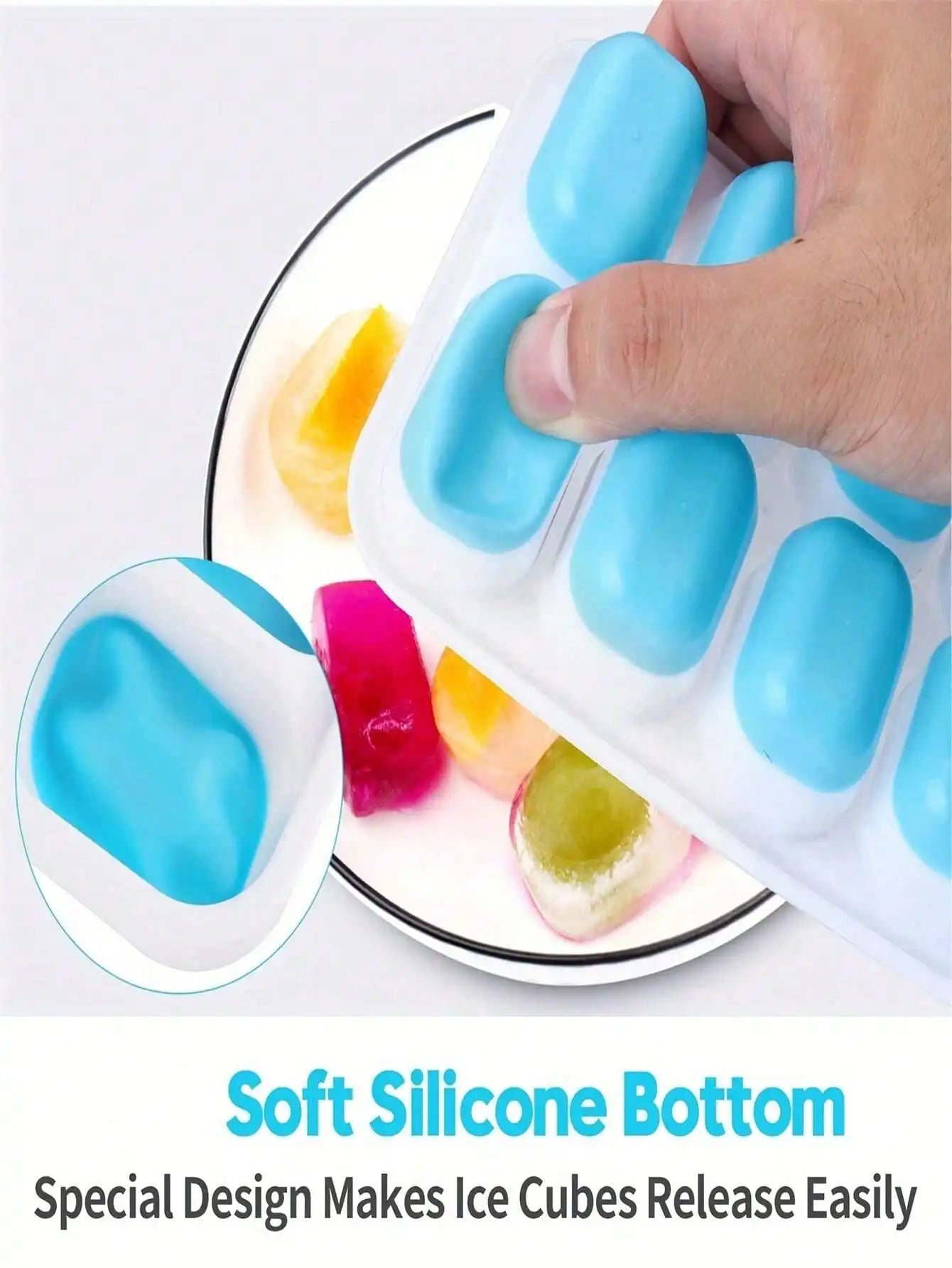 Silicone Ice Cube Trays with Lids – 14-Cavity Stackable (Assorted Colors)