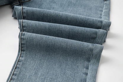 Plus Size Women Jeans Autumn Dark Blue 175cm Tall Stretchy and Loose Washing Straight 6XL 100Kgs Curve Lady Thin Lady Denim Pant