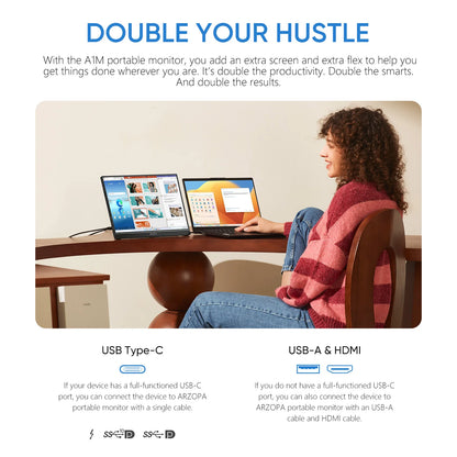 Portable Monitor 14 Inch – ARZOPA Slim Aluminum IPS Panel with USB C & HDMI