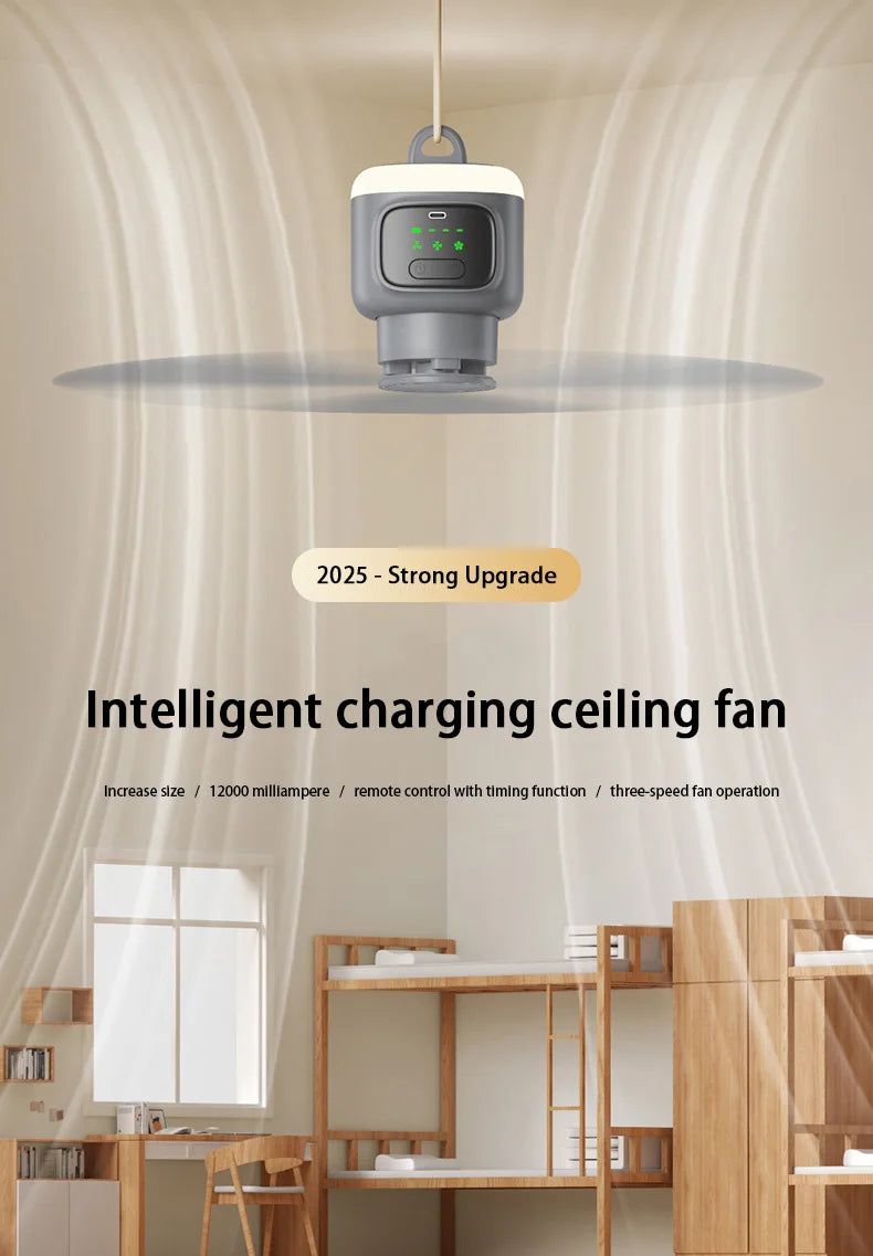 HOMEFISH 12000mAh Camping Ceiling Fan Portable Outdoor Tent Air Circulator Cooling Fan with High Capacity