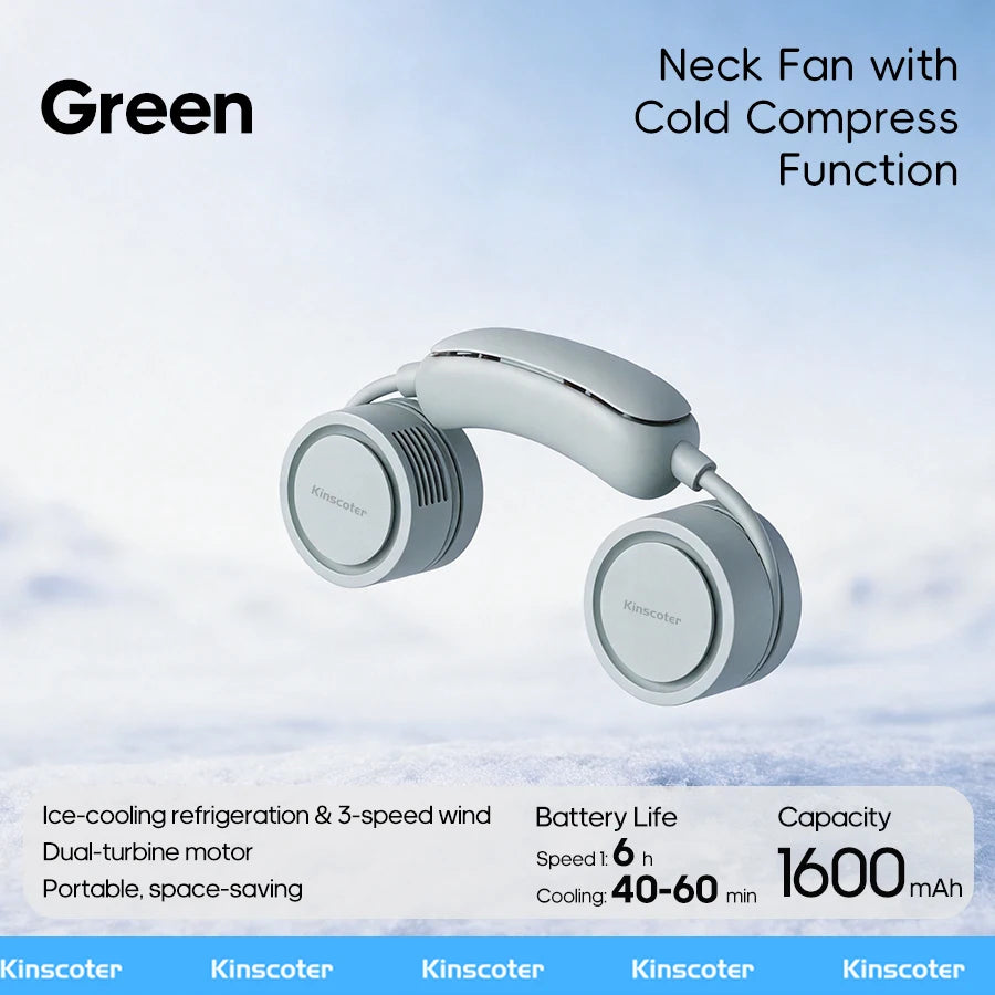 Portable Personal Sports Neck Fan 3-speed Wind with Cold Compress Function 800mAh*2 Mini Cooling Electric Fan for Outdoor Travel