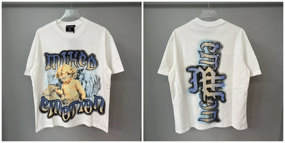 New MIXED-EMOTION Rhinestone cartoon printed pattern 100% cotton Men Women T-shirt Loose casual Shinning Diamond Tees Oversized Top