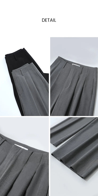 Amii Minimalism Women' S Pants 2026 Spring New Versatile Pleated Loose Wide-leg Pants Solid Color Casual Basic Trousers 12641076