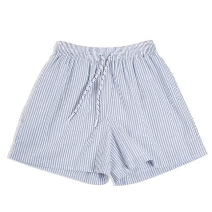 Maden Women's Blue White Striped Shirt and Shorts Sets Loose Casual French Classic Summer Suit Elegant Matching Two Piece Set