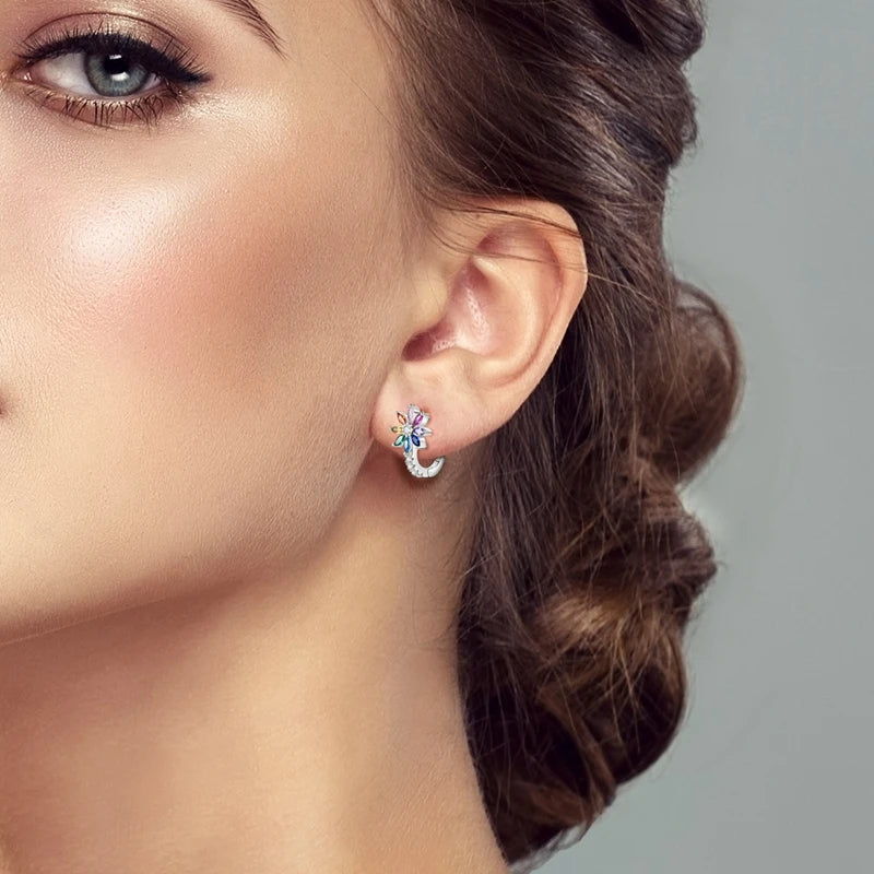 Sterling Silver Hoop Earrings – Zirconium Star Drop Style For Women’s Anniversary Jewelry Gift