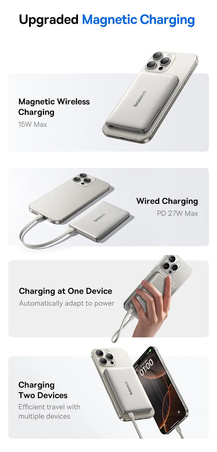 【CCC】Baseus 10000mAh Magnetic Power Bank PD 27W, 5000mAh Magnetic Power Bank PD 20W Card-Sized Powerbank For iPhone 17 Samsung