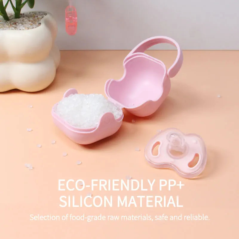 3Pcs Baby Apple Pacifier Set Silicone Soother with Spring pacifier chain and PP storage Box 100% BPA Free Portable Pacifier Set