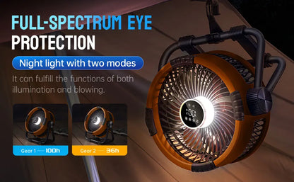 Multifunctional Outdoor Camping Fan Light Rechargeable Ceiling Fan with 3-speed Night Light and Power Bank Portable Fan