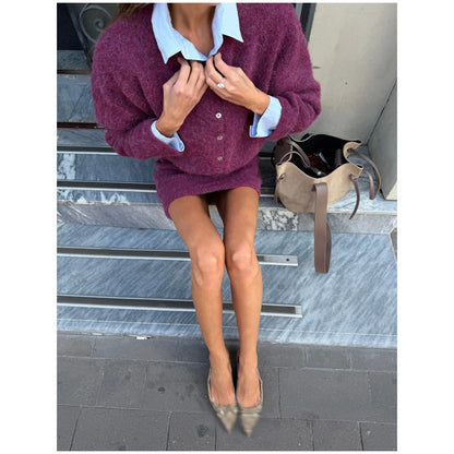 Solid Color Zipper Waist Cinching Casual Set Knitted Top Drawstring Straight Leg Pants 2-piece Sets 2026 Autumn Lady Daily Wear