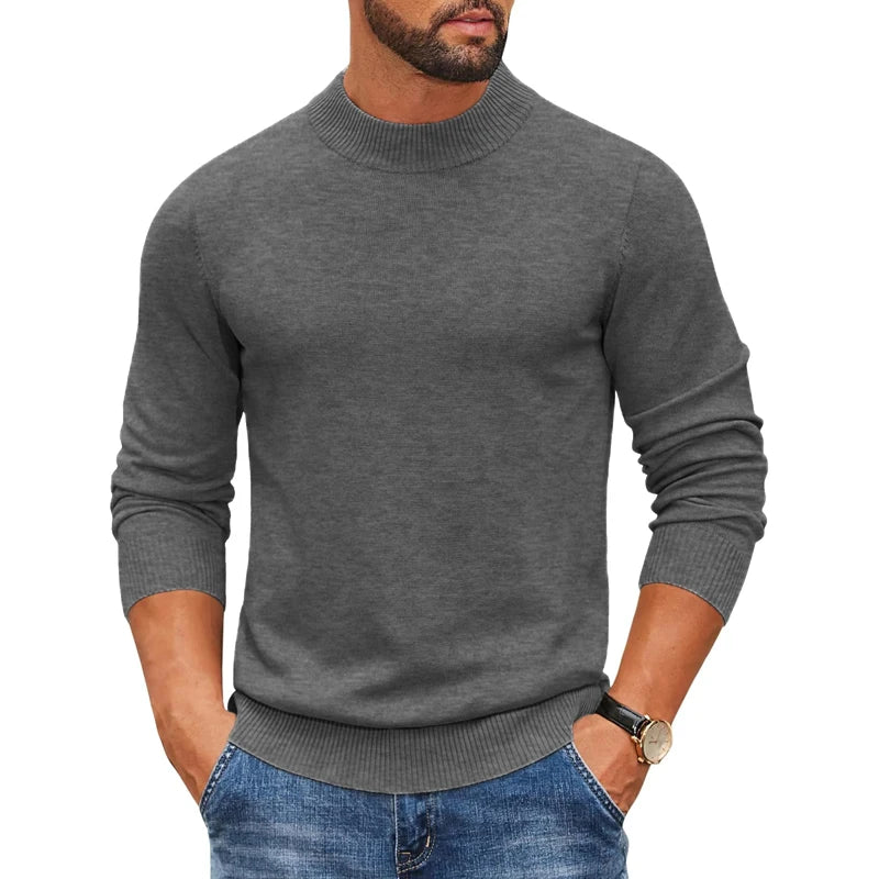 Men's Mock Turtleneck Ribbed Knit Pullover Sweater Casual Heavyweight Slim Fit Dress Sweater Warm Jumper Thermal Streetwear