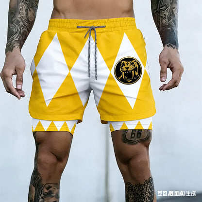 Bandai Periphery Power Rangers Men's Double Layer 2-In-1 Performance Gym Shorts Summer Quick-Dry Comfy Lightweight Beach Shorts
