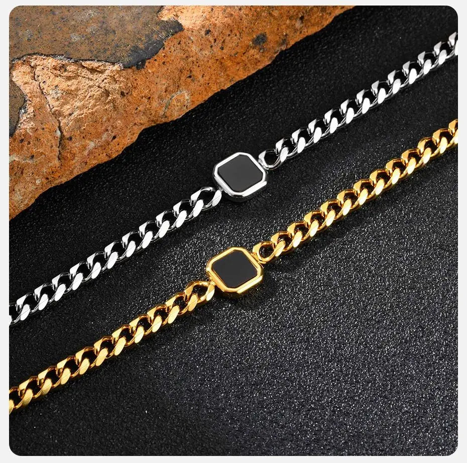 Vnox 5/7mm Width Adjustable Chain Bracelet for Men, Stainless Steel Acrylic Six-Sided Polished Jewelry Gift for Husband Son‌ Him