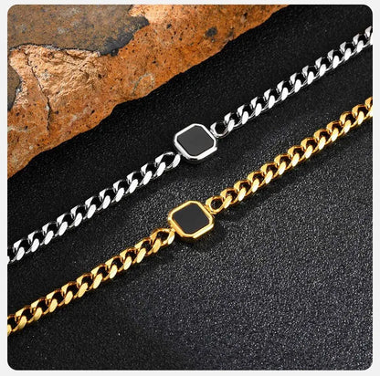 Vnox 5/7mm Width Adjustable Chain Bracelet for Men, Stainless Steel Acrylic Six-Sided Polished Jewelry Gift for Husband Son‌ Him