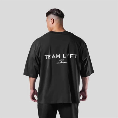 TEAM LYFT Silver Letter Logo Print Comfortable Cotton Men GYM T-Shirt O-Neck Short Sleeve T Shirt M-3XL Man T-shirts Tops Tees