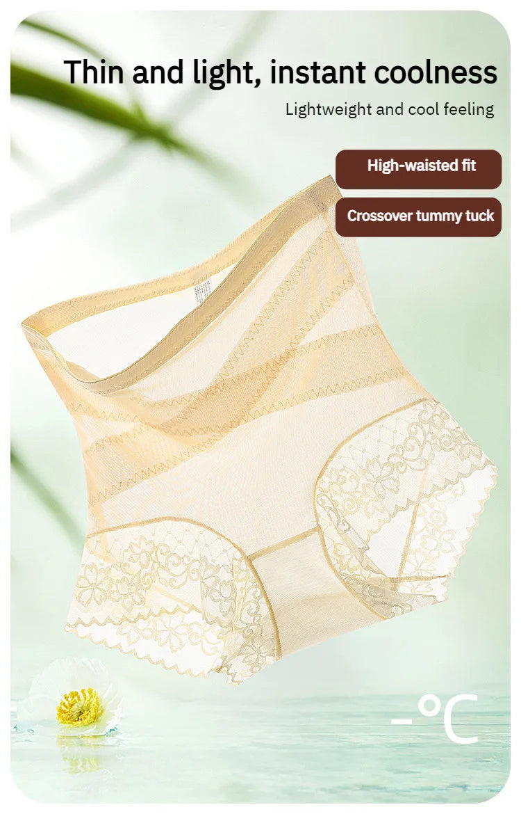 Cross-strap High-waisted Panties Lace 7A Antibacterial Hip-lifting Girdle Girl High-waisted Body Shaping Pants Anti-gravity