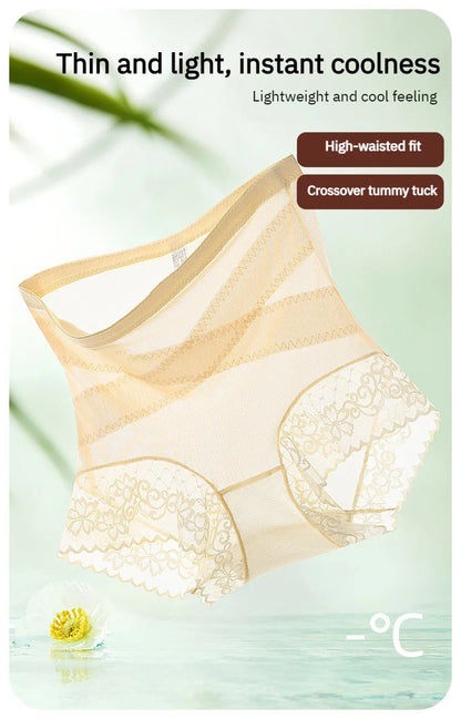 Cross-strap High-waisted Panties Lace 7A Antibacterial Hip-lifting Girdle Girl High-waisted Body Shaping Pants Anti-gravity