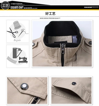 2023 new Pilot Bomber Jacket Coats Mens Cotton Cargo Jackets With Zipper Pockets Retro Casual Work Jacket Male Clothing Outwear