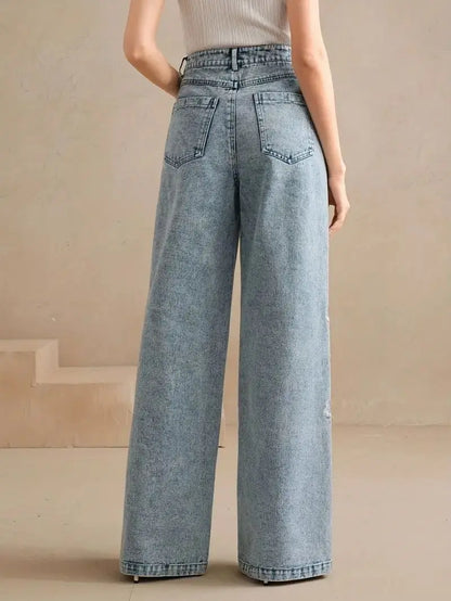 Y2k Pants New 2025 Trend Jeans for Woman Plus Size Comfort Stretch Washed Denim Embroidery Design Fashion Straight Leg