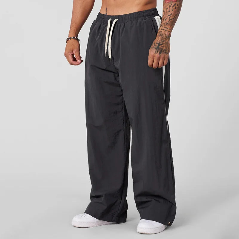 Autumn New Casual Pants Men’s Loose Cotton Casual Pants Wide-Leg Trendy Sports Patchwork Long Pants American-Style Sweatpants