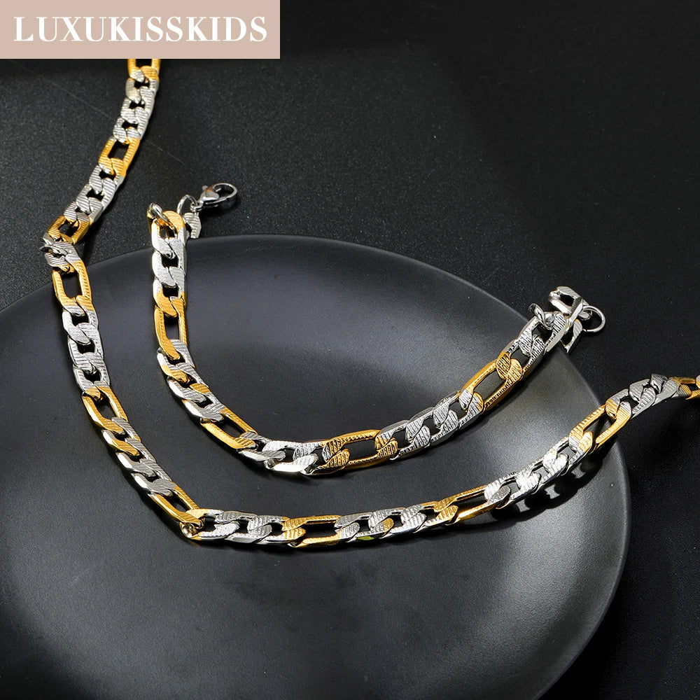 LUXUKISSKIDS Cuban Link Chain Necklaces Bracelets Set for Men/Woman 6/8/10mm Gold Color Stainless Steel Chain Punk Jewelry GIfts