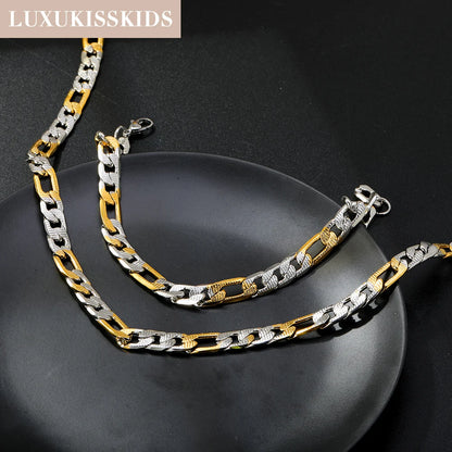 LUXUKISSKIDS Cuban Link Chain Necklaces Bracelets Set for Men/Woman 6/8/10mm Gold Color Stainless Steel Chain Punk Jewelry GIfts