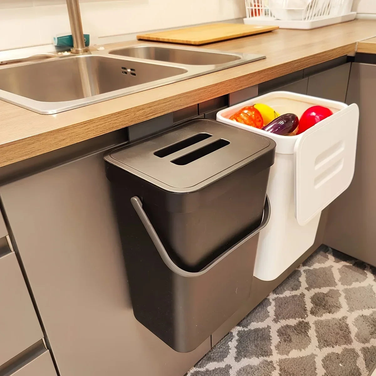 Hanging Small Trash Can with Lid - Under-Sink Food Waste Bin for Kitchen and Bathroom