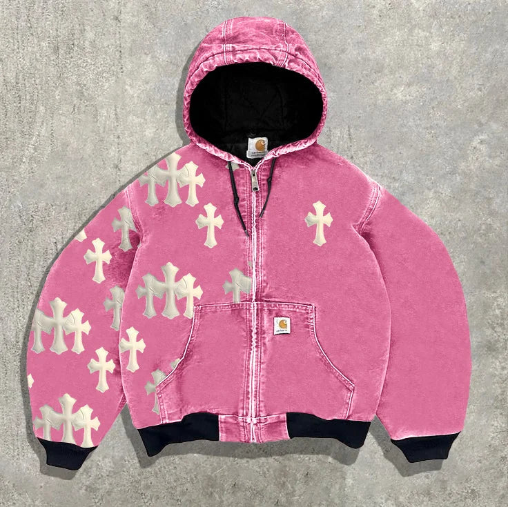 Y2K Leopard Print Hoodie – Unisex Harajuku Hip Hop Style Zip-Up Pullover Sweatshirt for Couples