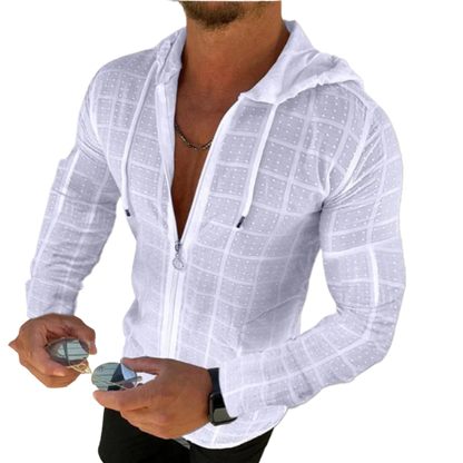 2026 Summer New Men's Cotton Linen Hooded Shirt Lightweight Casual Zipper Slim Fit Vacation Tops Sun Protection Clothing