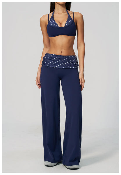 Women's Wide Leg Yoga Pants Breathable Sports Fitness Bell-bottoms High Waist Striped Yoga Pants Polka Dot Workout Flared Pants