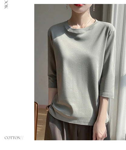 Cropped Mercerized Cotton T-Shirt - 100 Cotton Short Sleeve for Spring  Summer 2023