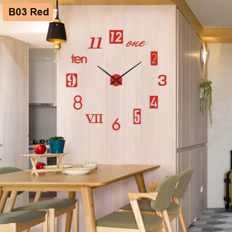 Large 3D Number Wall Clock - DIY Home Decoration for Living Room Bedroom Study Hotel