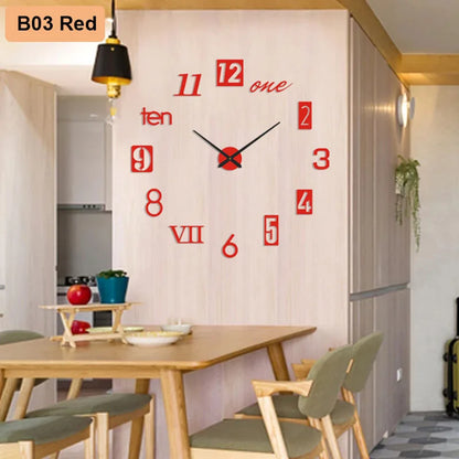 Large 3D Number Wall Clock - DIY Home Decoration for Living Room Bedroom Study Hotel