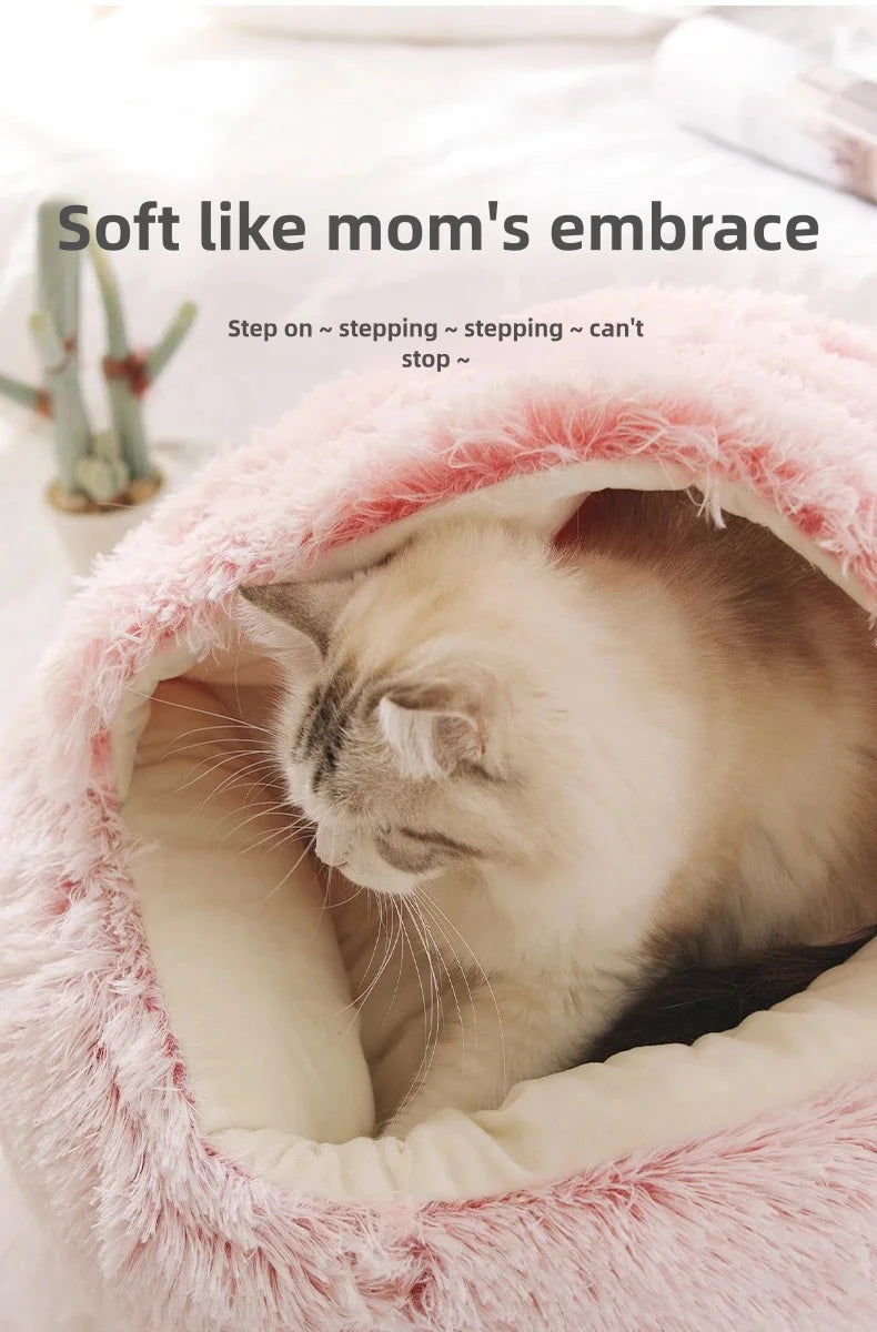 Autumn and Winter soft plush pet bed and pet bed Winter warm and cold plush comforter nest Shell cat nest semi-enclosed cat nest