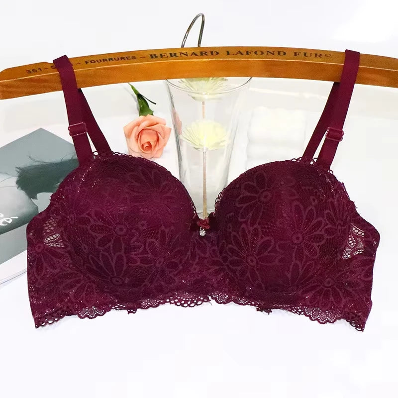 Lace Bra for Women Big Cup 1/2 Sexy Floral Underwire Underwear Ladies Push Up Thin Bra Half Cup 36-42C Black Gather Brassiere