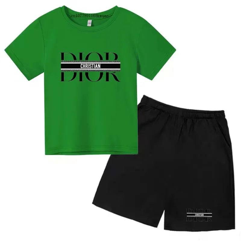 Summer Short Sleeve T Shirt +shorts 2 Piece Set Children Clothes Luxury Brand Print Sport Casual Fashion Boy Girl Kid Tracksuit