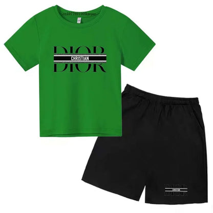 Summer Short Sleeve T Shirt +shorts 2 Piece Set Children Clothes Luxury Brand Print Sport Casual Fashion Boy Girl Kid Tracksuit