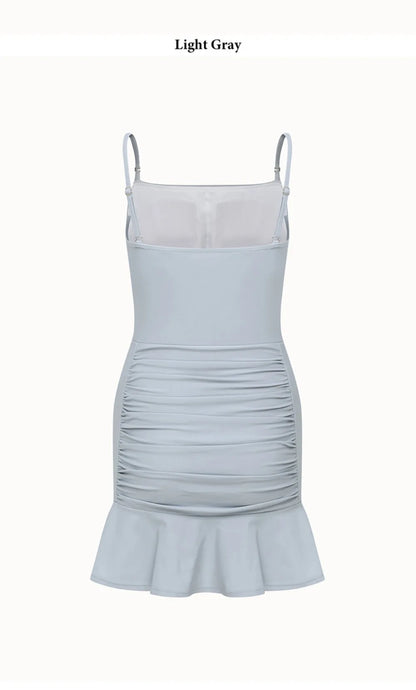 Women's Sexy Slim-Fit Tube Top Skirted One-Piece Swimsuit – Tummy Control, Ins Style Solid Color Swimwear