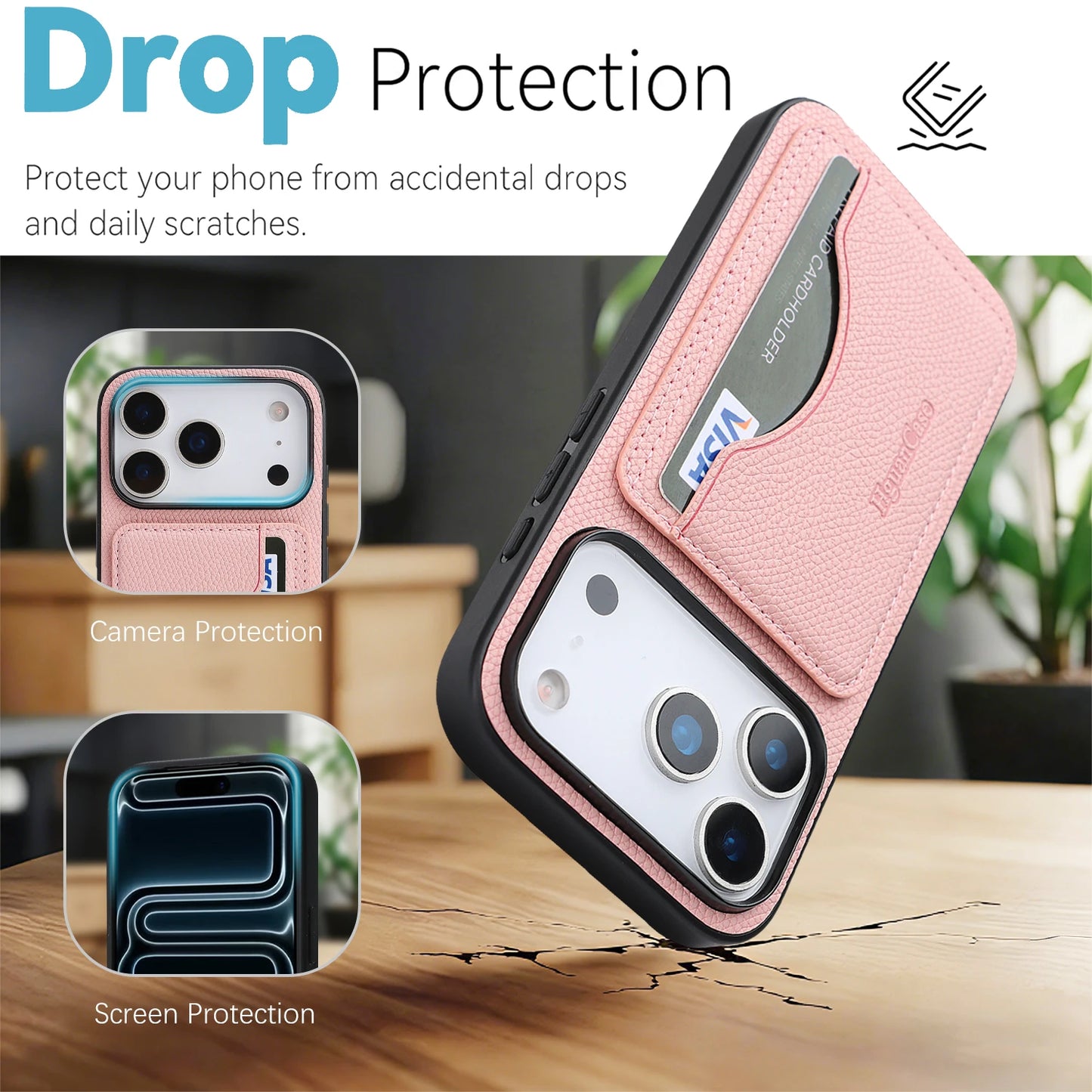 Anti-Fall Leather Case Cards Bag Kickstand Wallet Case For iPhone 17 Promax 16 Pro Max 15 Plus 14 13 12 17e 16e Phone Cover