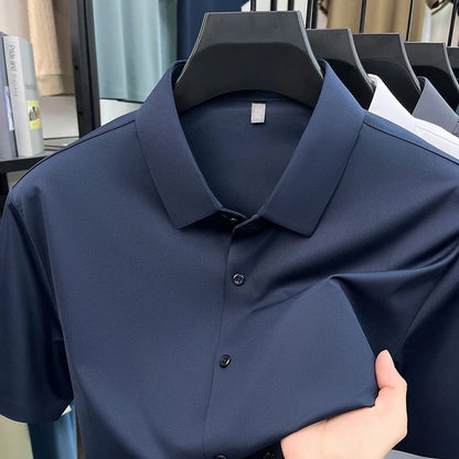 Mens Summer Business Short Sleeved Shirt Seamless Construction High Stretch Easy Care for AllDay Comfort