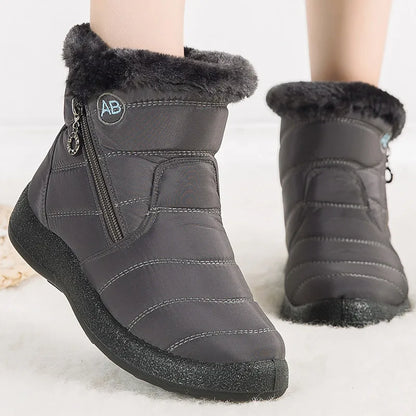 Women Ankle Boots - Waterproof Winter Snow Boots With Fur Lined Plush Lining