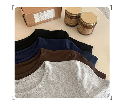 Basic Solid Crop Top Short Sleeve Crewneck Skinny T-shirt Summer Casual Tee for Women Y2K Vintage Top Harajuku Streetwear