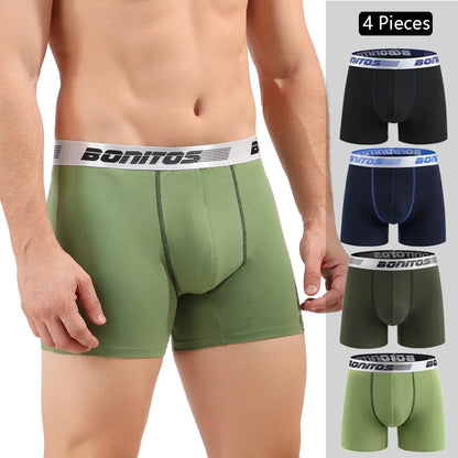 Mens Cotton Boxer Shorts - 4-Pack Underwear Set Soft and Comfortable